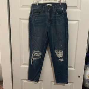 SO Distressed High Rise Stretchy Mom Jeans